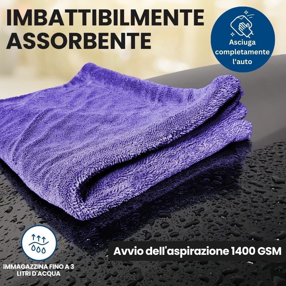 2 Panni In Microfibra Super Assorbenti XL 40x60 Cm, 1400 G/m², Doppio Lato (Peluche E Rete), Per Auto, Vetri, Cucina