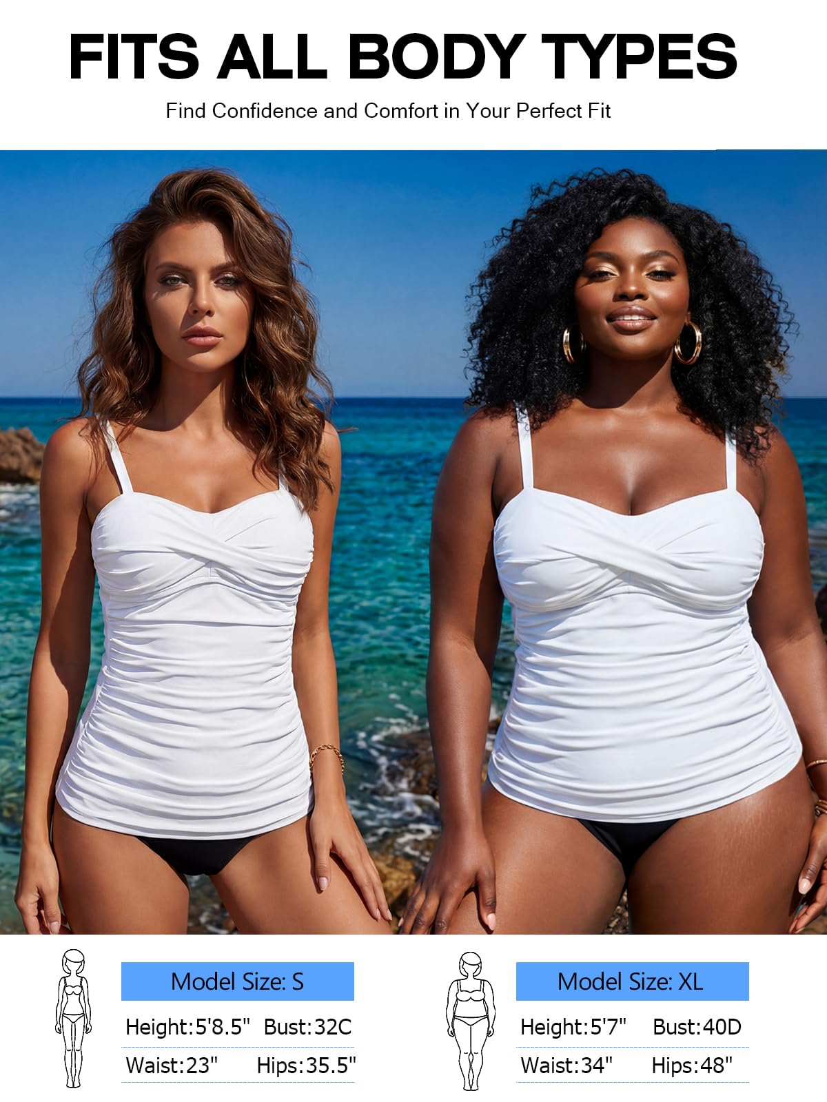 RELLECIGA Tankini froncé pour femme - Contrôle du ventre - Maillot de bain deux pièces - Tankini bandeau avec bas de maillot de bain coquin