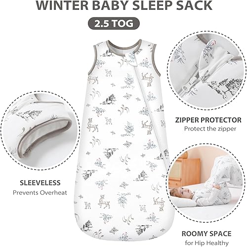 Miniatura 2 de Mosebears Manta de bambú unisex con cremallera de 2 vías, saco de dormir de invierno para bebé de 2.5 TOG (bosque, 18-36 meses)