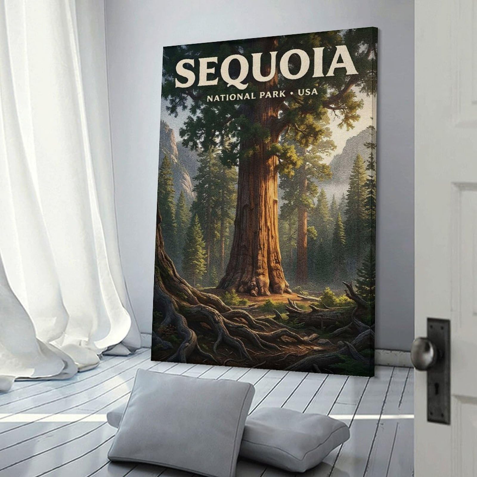 Junmoney Sequoia National Park Vintage Decorative Canvas Print 12x18inch(30x45cm), for Apartment Walls, Studios Or Work Areas, Home Artwork for Modern Interiors