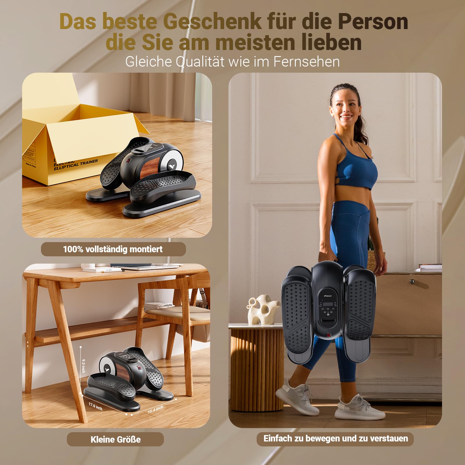 MERACH Mini Ellipsentrainer Elektrischer Crosstrainer mit Fernbedienung, 12 Geschwindigkeiten, Leise & Tragbar