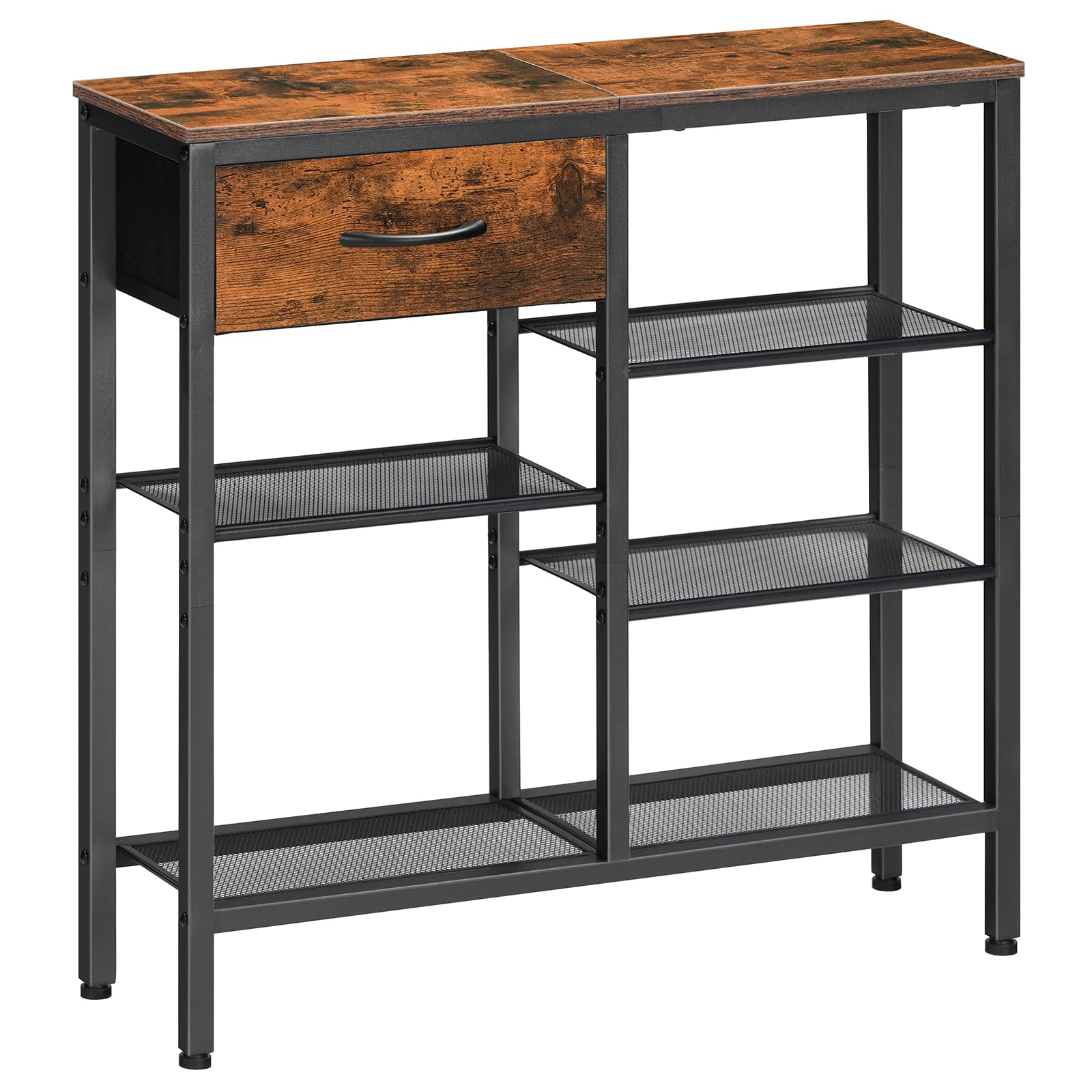HOOBRO Console Table for Hallway Slim, Hallway Table with Drawer and 5-Tier Storage Shelves, 75 CM Narrow Console Table Behind Sofa, for Living Room, Bedroom, Foyer, Rustic Brown and Black EBF70XG01