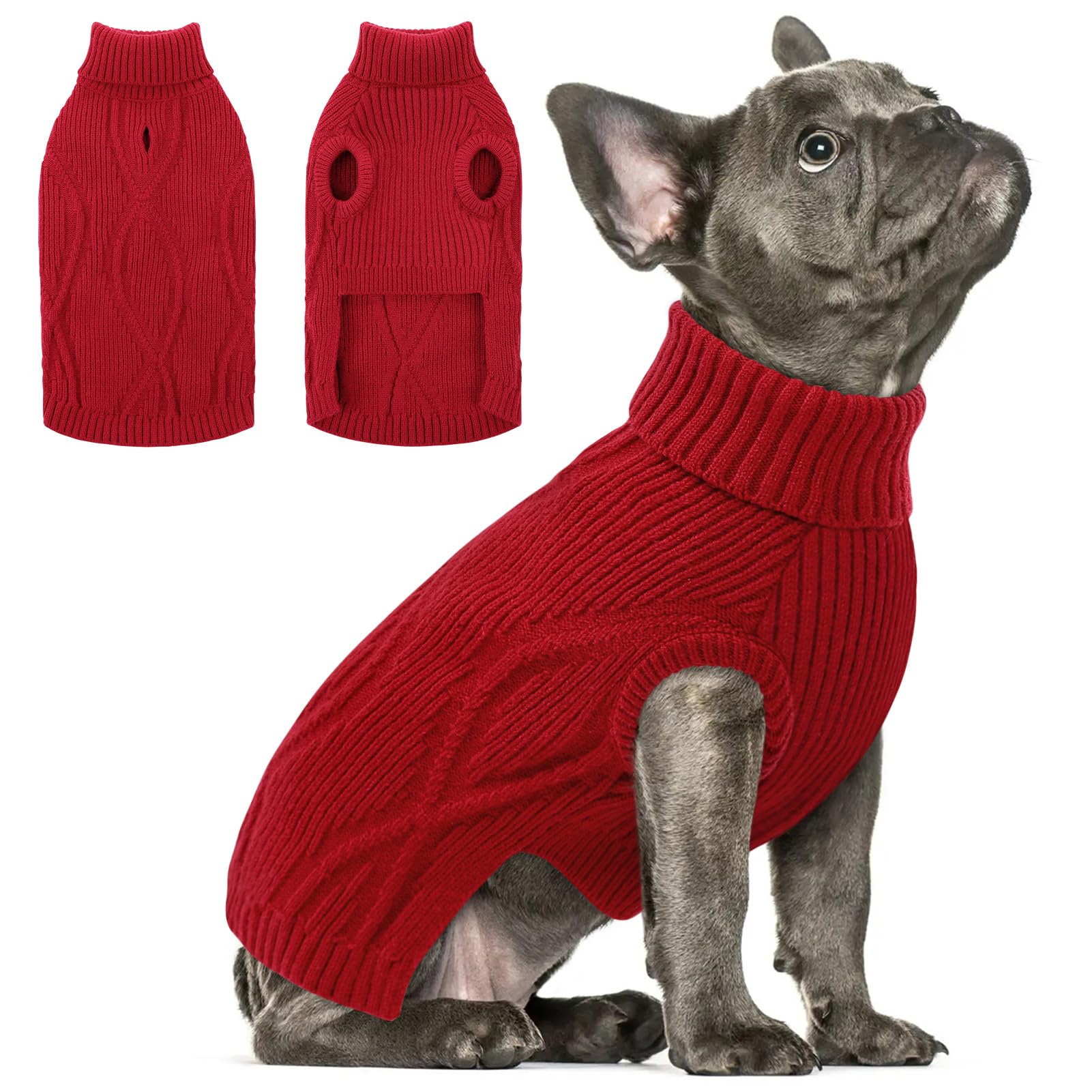 Queenmore Dog Christmas Jumper, Classic Knitted Chihuahua Jumpers, for Cats, Yorkie, Toy Poodle, Indoor & Outdoor (Red, XS) โ image 1