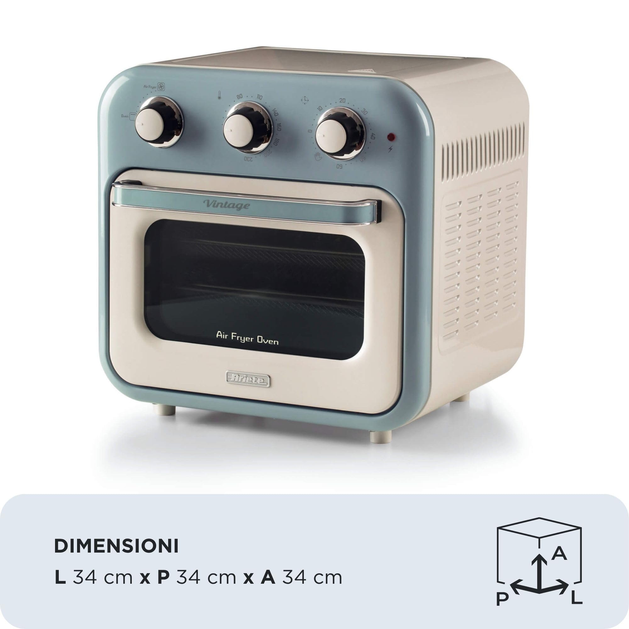 Ariete 4632 - Freidora de aire y horno (1400 W, 2 en 1, capacidad 16L, accesorios incluidos, temporizador de 60 minutos, doble cristal, azul claro