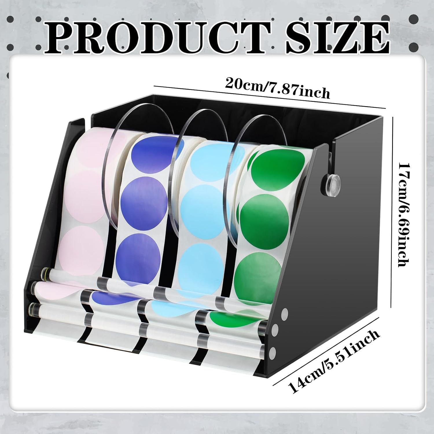 Feifeiya Adjustable Label Dispenser Acrylic Sticker Roll Dispenser Label Roll Holder Multi Use Sticker Holder Organizer Stand for Home Office Restaurant Kitchens Bakeries and Cafes(4 Disks)