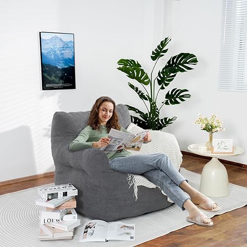 Miniatura 3 de Recaceik Puf gigante, enorme puff de piel sintética esponjosa con relleno, puf ultra suave para adultos, cómodo y acogedor puf con espuma