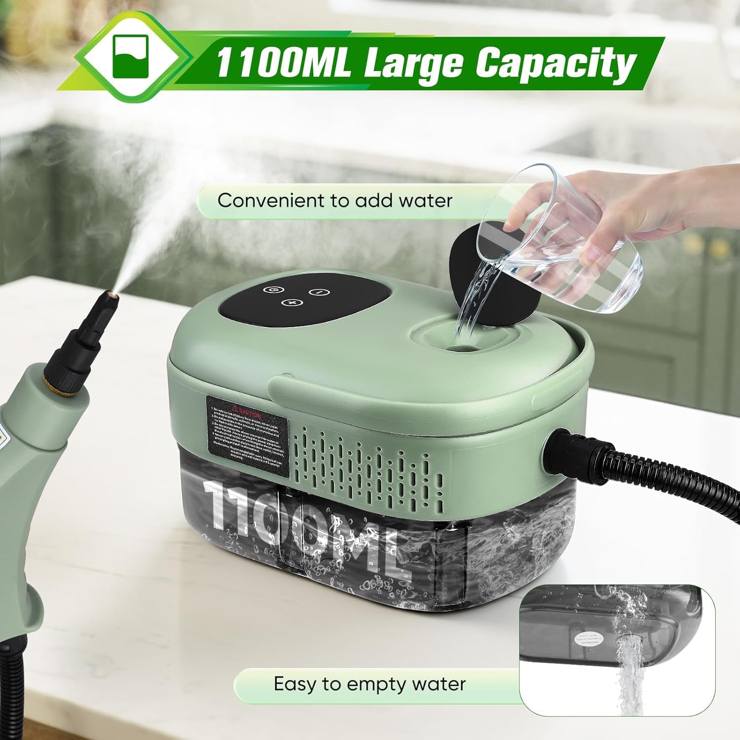 Limpiador Vapor,2500W Vaporeta Limpieza Hogar con 11 Accesorios, 1100MLLimpiador a Vapor Portátil de Mano para Muebles de Cocina, Baño, Automóvil, Piso, Sofá,Ventanas y Tapicerías