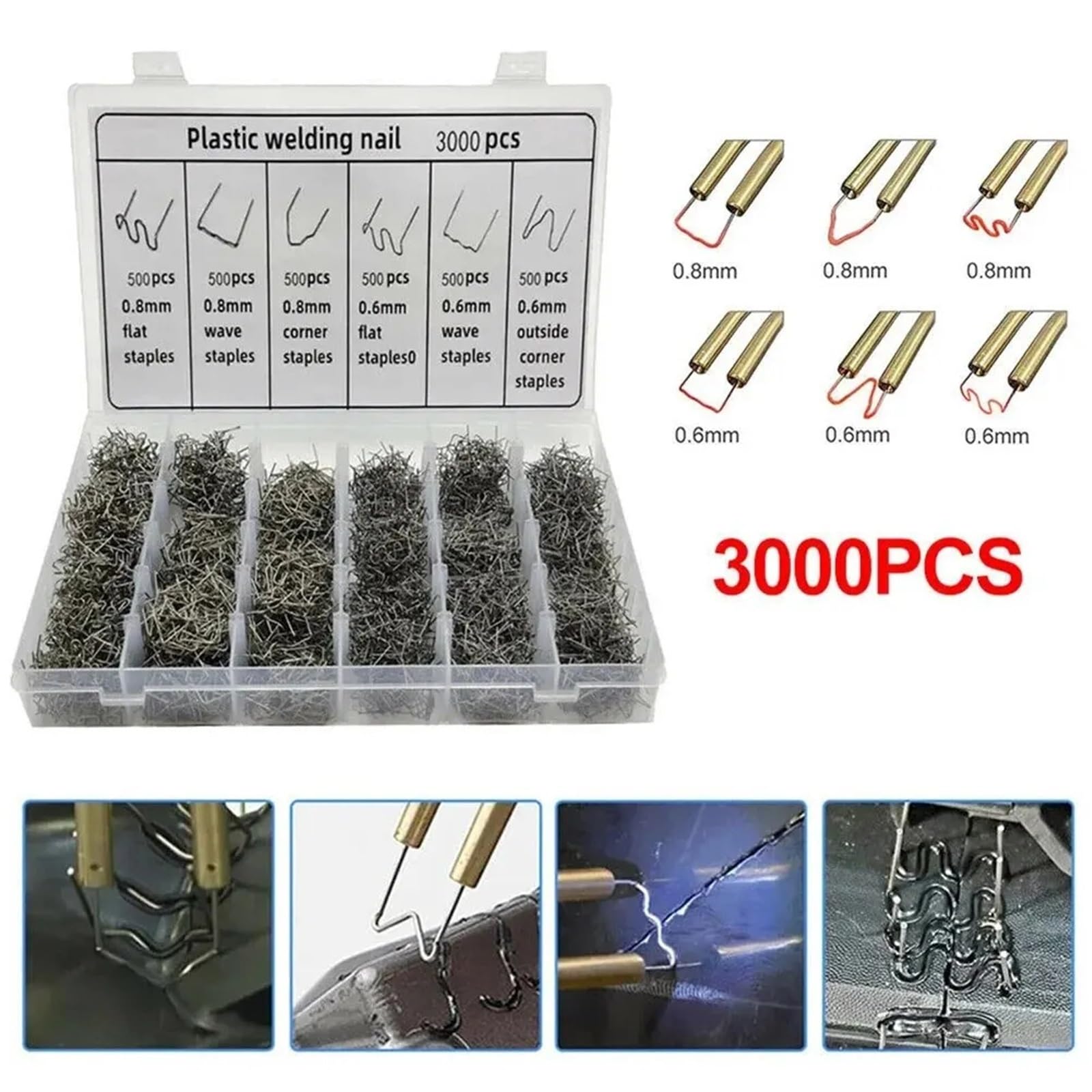 Zestaw lutowania 3000 szt. zszywaczy na gorąco do spawania tworzyw sztucznych, naprawy tworzyw sztucznych w samochodach, drutu spawalniczego(3000PCs)