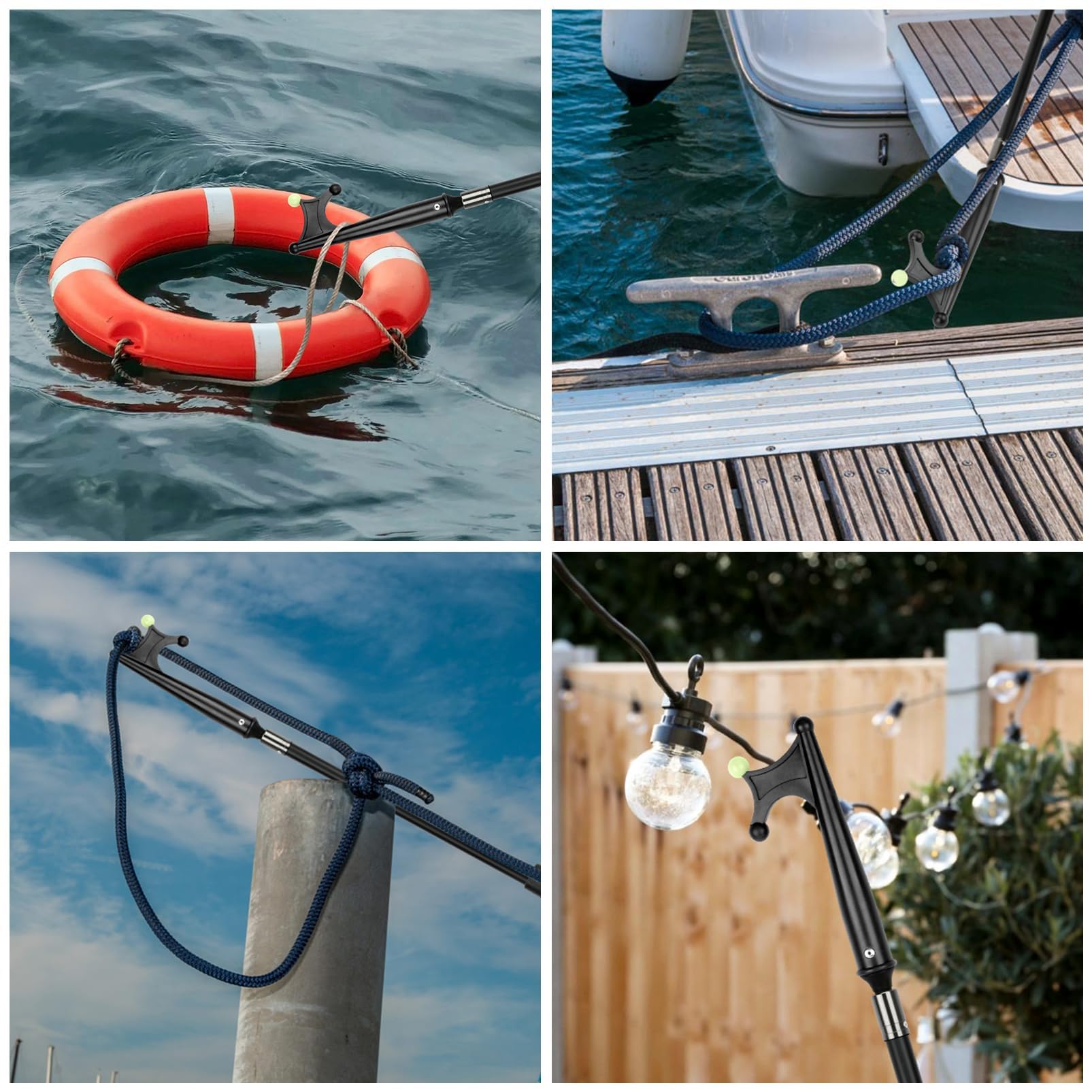 SANLIKE Teleskop-Bootshaken Aluminiumlegierung Klasse 3/5, rostfrei leicht mit Leuchtperlen, verstellbar 128/240/358/542cm Schwarz, Pontonboot Schubstange Bootszubehör zum Andocken