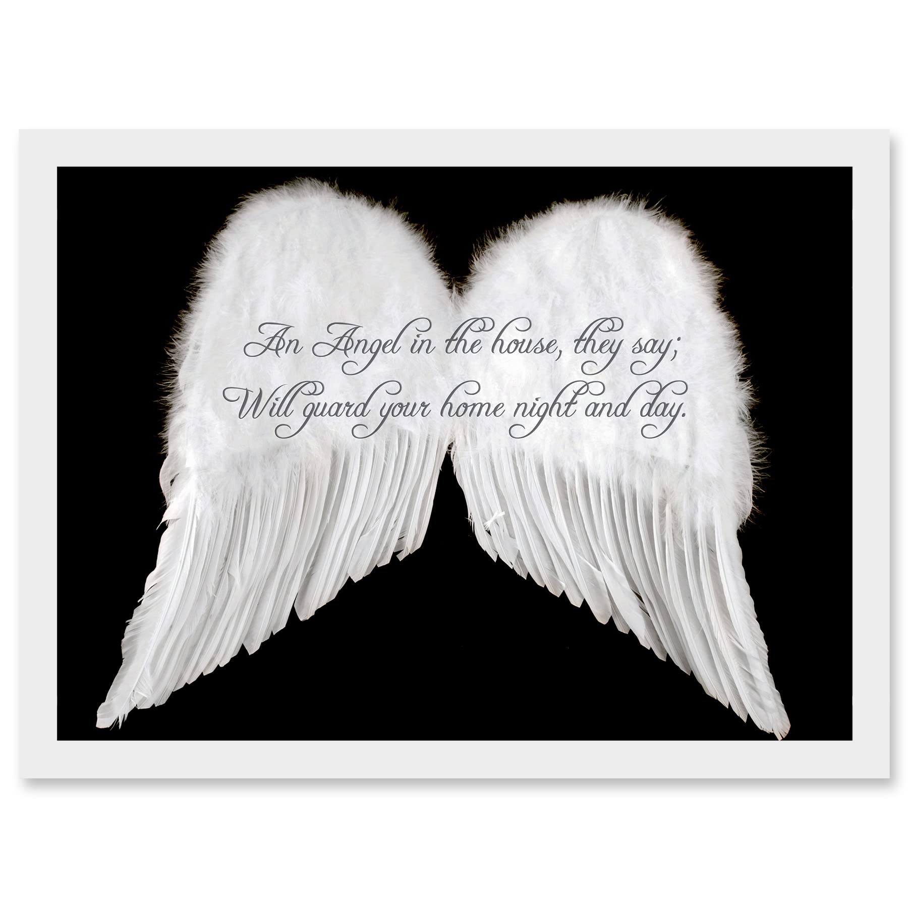 Artery8 An Angel The House Guard Home Wings Quote Motivation Typography A4 Artwork Framed Wall Art Print