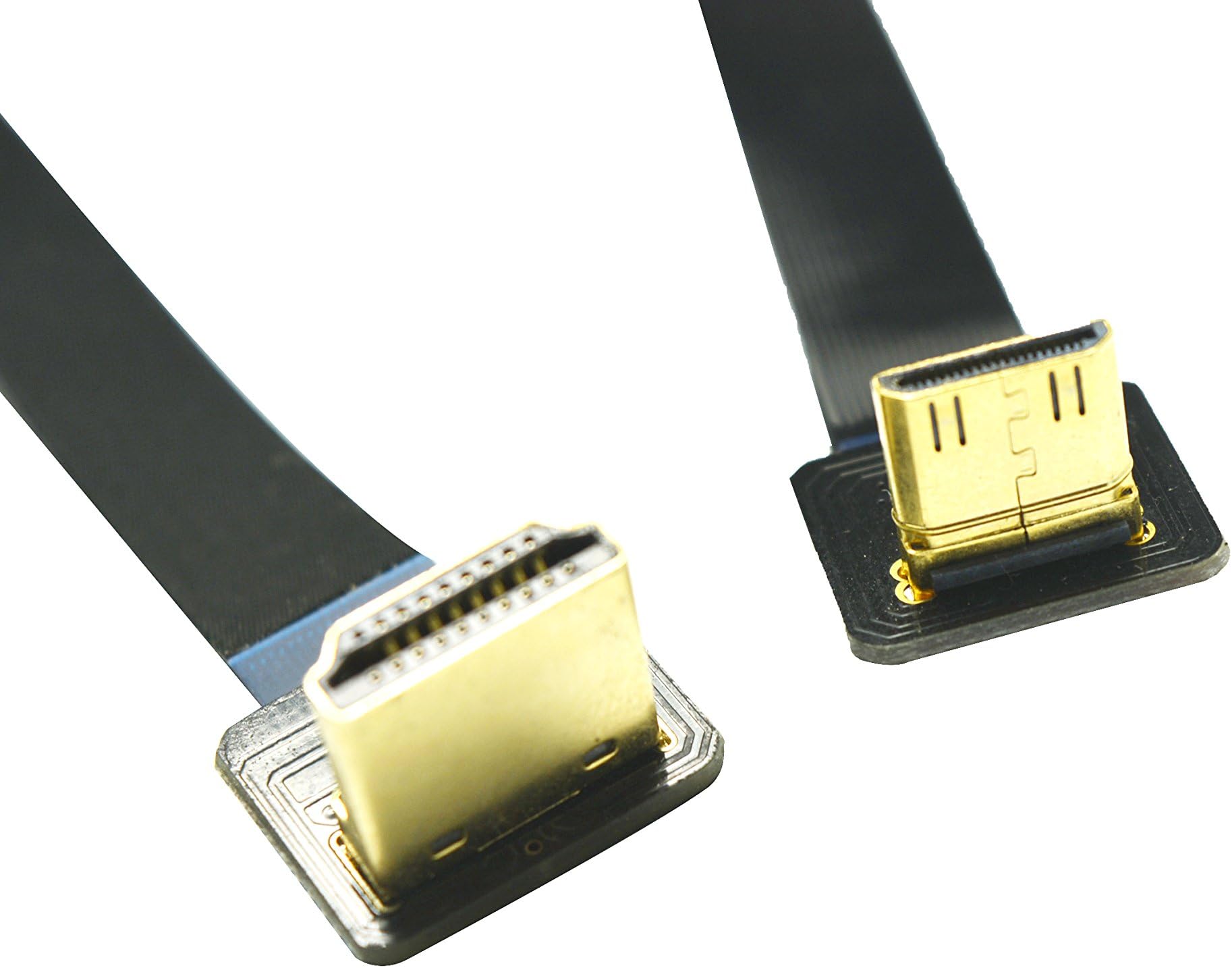 Slim Flat HDMI FFC FPV HDMI Cable Mini HDMI male 90 degree angle to Standard full normal HDMI male 90 degree for brushless gimbal handhold gimbal dsrl gimbal FPV ground monitoring drone rig (30CM)