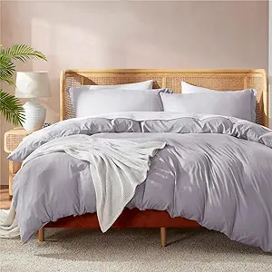 Nestl Queen Duvet Cover Set with Comforter Insert - Grey Lavender 4 Piece 90x90 Duvet Cover & 2 Pillow Shams with White Quilted Down Alternative Comforter, Ultra Soft, All Season