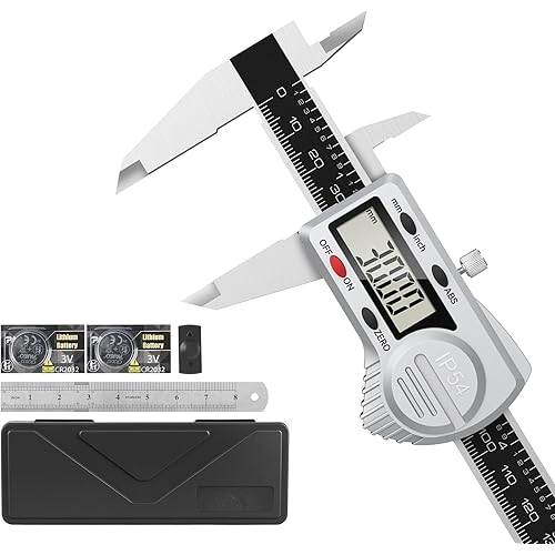 Housolution Digital Caliper 6 inch,(ABS) Absolute Scale Caliper,IP54 Caliper Measuring Tool, Inch/MM, Auto-Off LCD Stainless Steel Waterproof Micrometer Vernier Caliper, with Steel Ruler, Silver