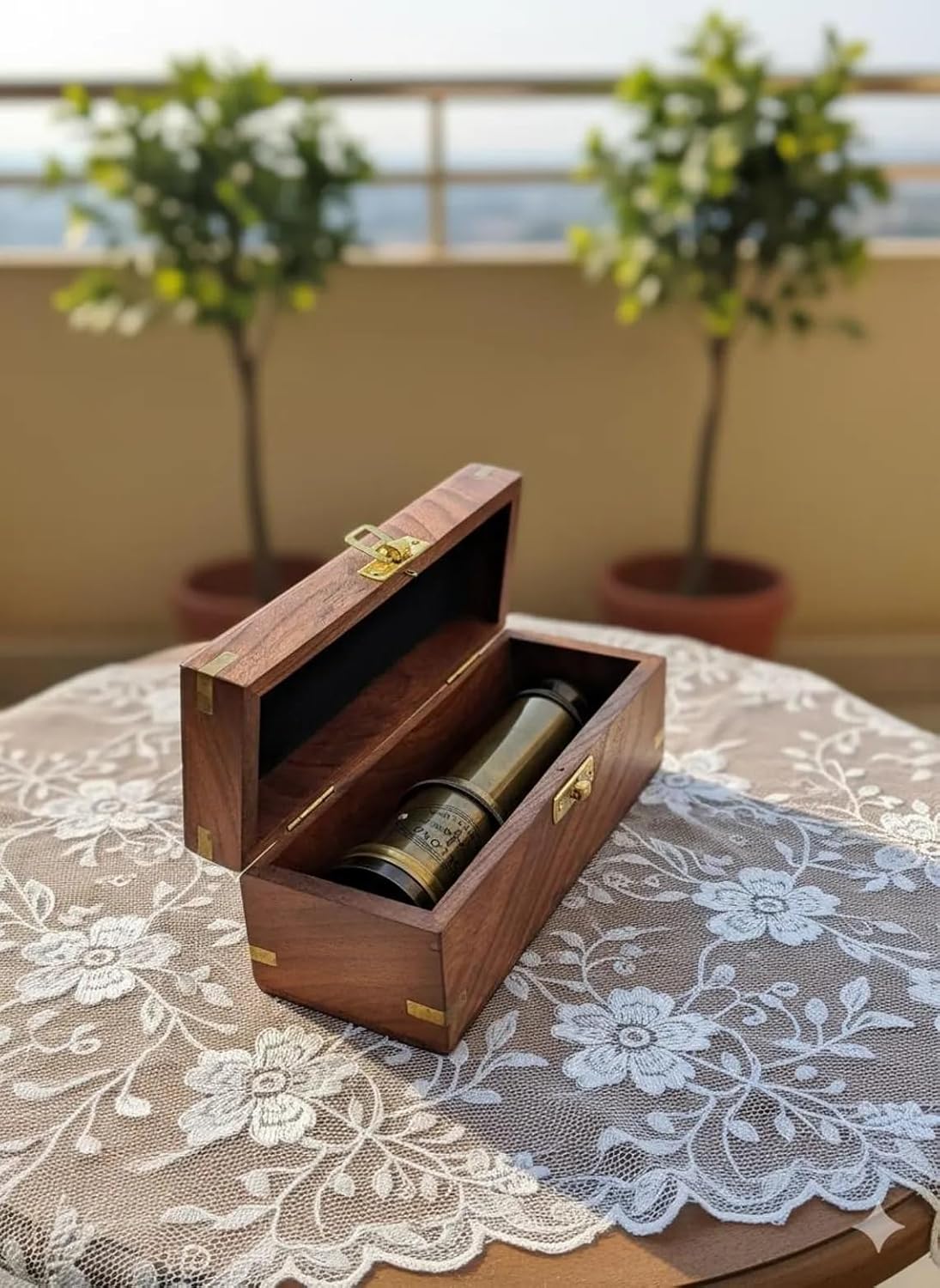 Personalized Brass Telescope Spyglass with Engraved Wooden Box – Working Nautical Telescope Gift, Custom Pirate Spyglass for Him