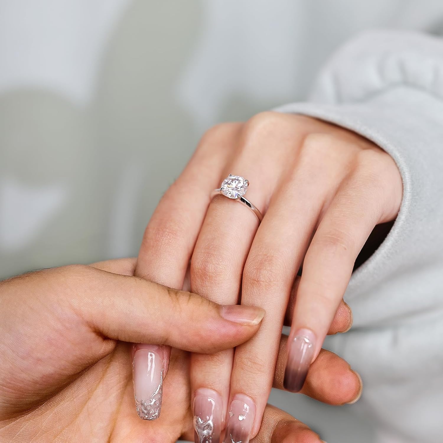 BREN 3 CT Moissanite Rings for Women, Round Cut D Color VVS1 Clarity Moissanite Engagement Ring Wedding Band Diamond Rings for Women,18K White Gold Plated 925 Sterling Silver Promise Rings for Her - Image 5