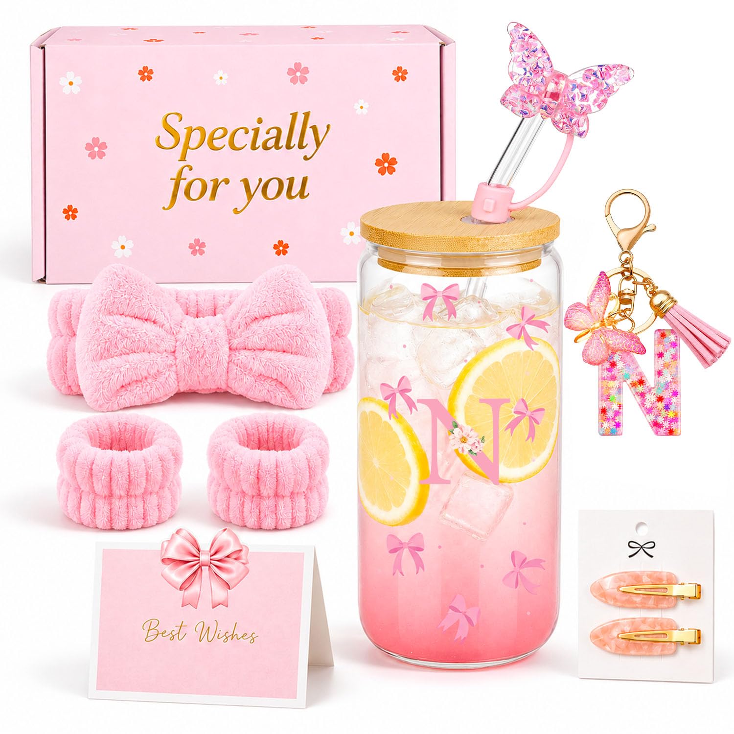 Taza de cristal N con tapa y pajita regalo para niñas ideal para cumpleaños y ocasiones especiales
