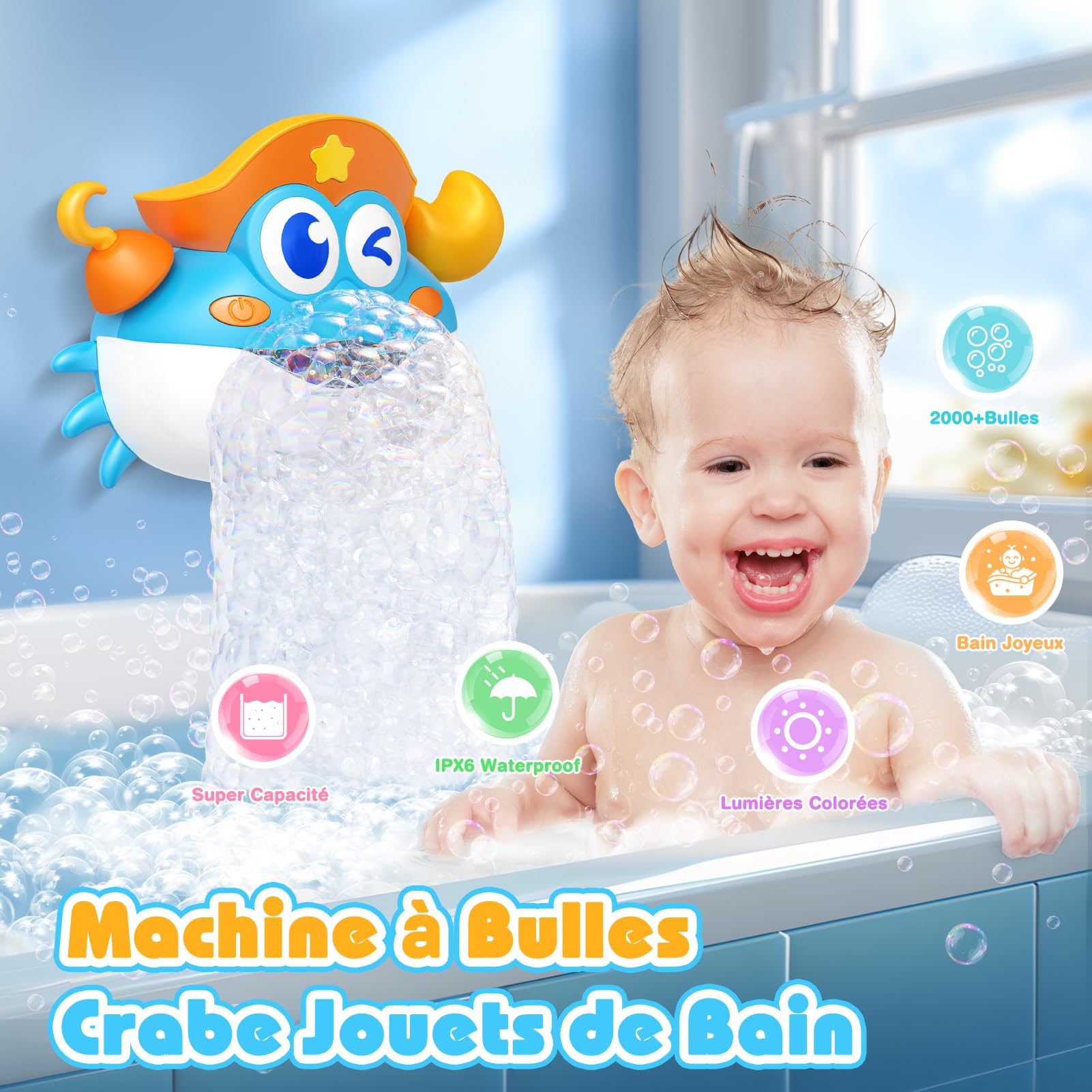 iKidiki Jouet Bain Bébé 1 2 3 4 5 6 Ans, Cadeau Enfant 1-5 Ans Garcon Fille Jouet Crabe Bebe Machine à Bulles Jeux Bain Bebe Jouets Enfant 1-5 Ans Garcon Fille Cadeau Anniversaire Enfants