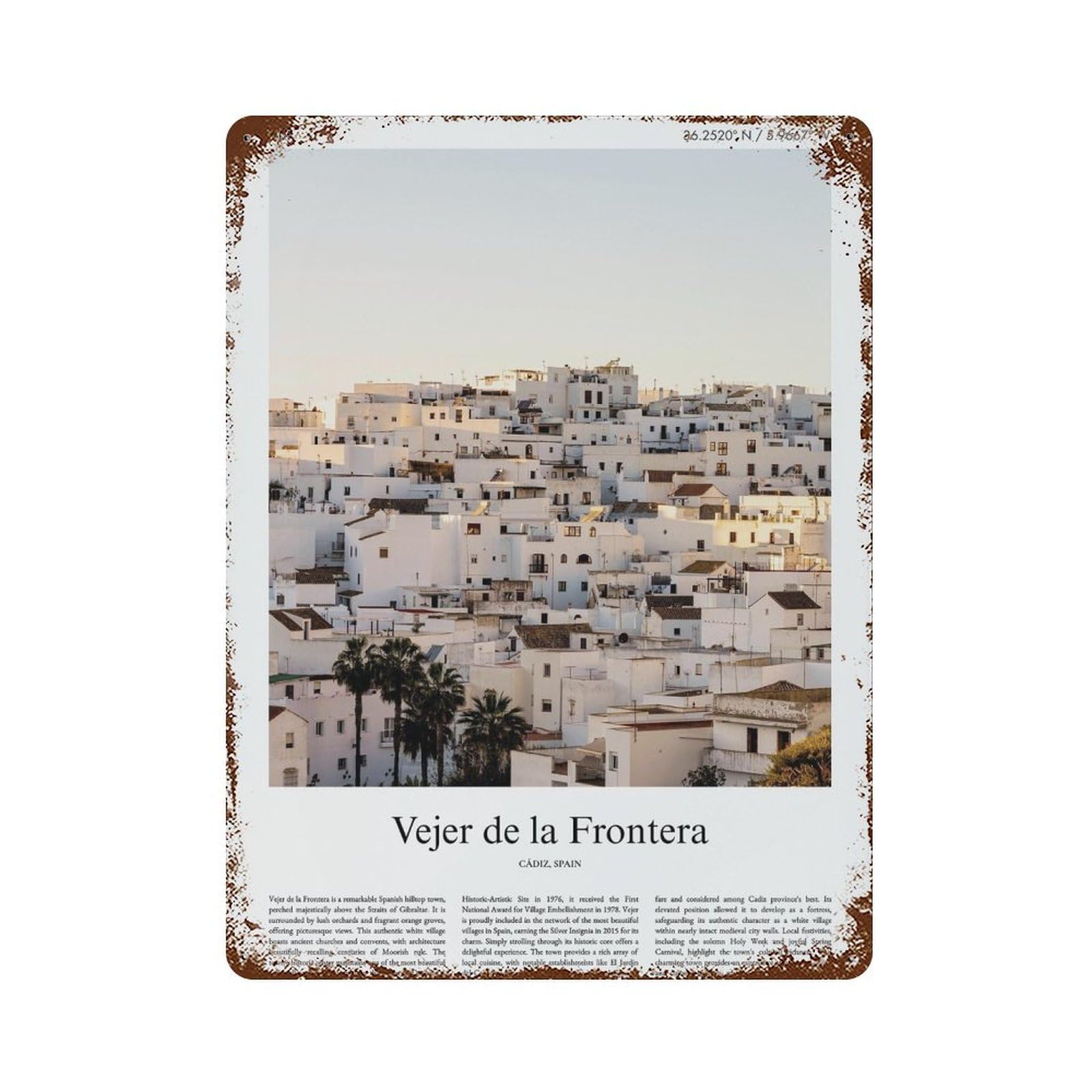 xiaoxiaoshen Vejer De La Frontera Cádiz, Spain City Scenery Wall Decor Art Metal Tin Poster Modern Home Decor Art Home Bar Shop Decorations Vintage Sign 40x30cm