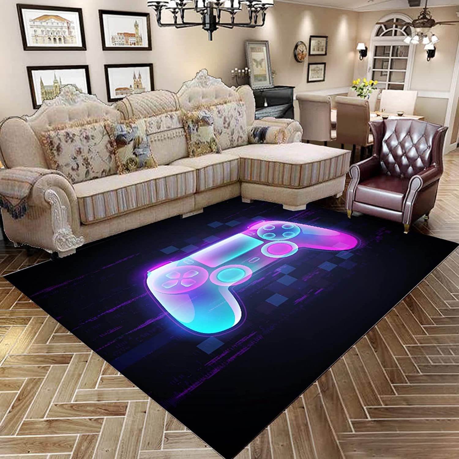 Alfombra Grande Con Diseño De Mandos De Videojuego - Tamaño 140x200 Cm, Antideslizante, Para Sala O Dormitorio