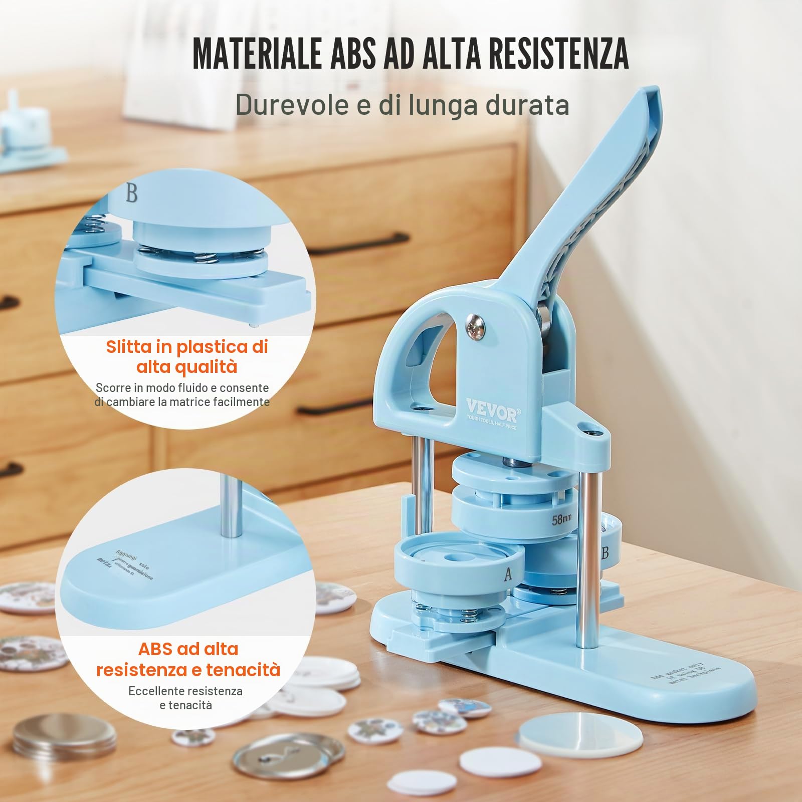 VEVOR Button Maker, 1/1.25/2.3 "(25/32/58mm) 3-in-1 Pin Maker, 300pcs Button Maker, macchina per la creazione di bottoni con libro magico panda, kit di punzonatura ergonomica con manico ad arco, per