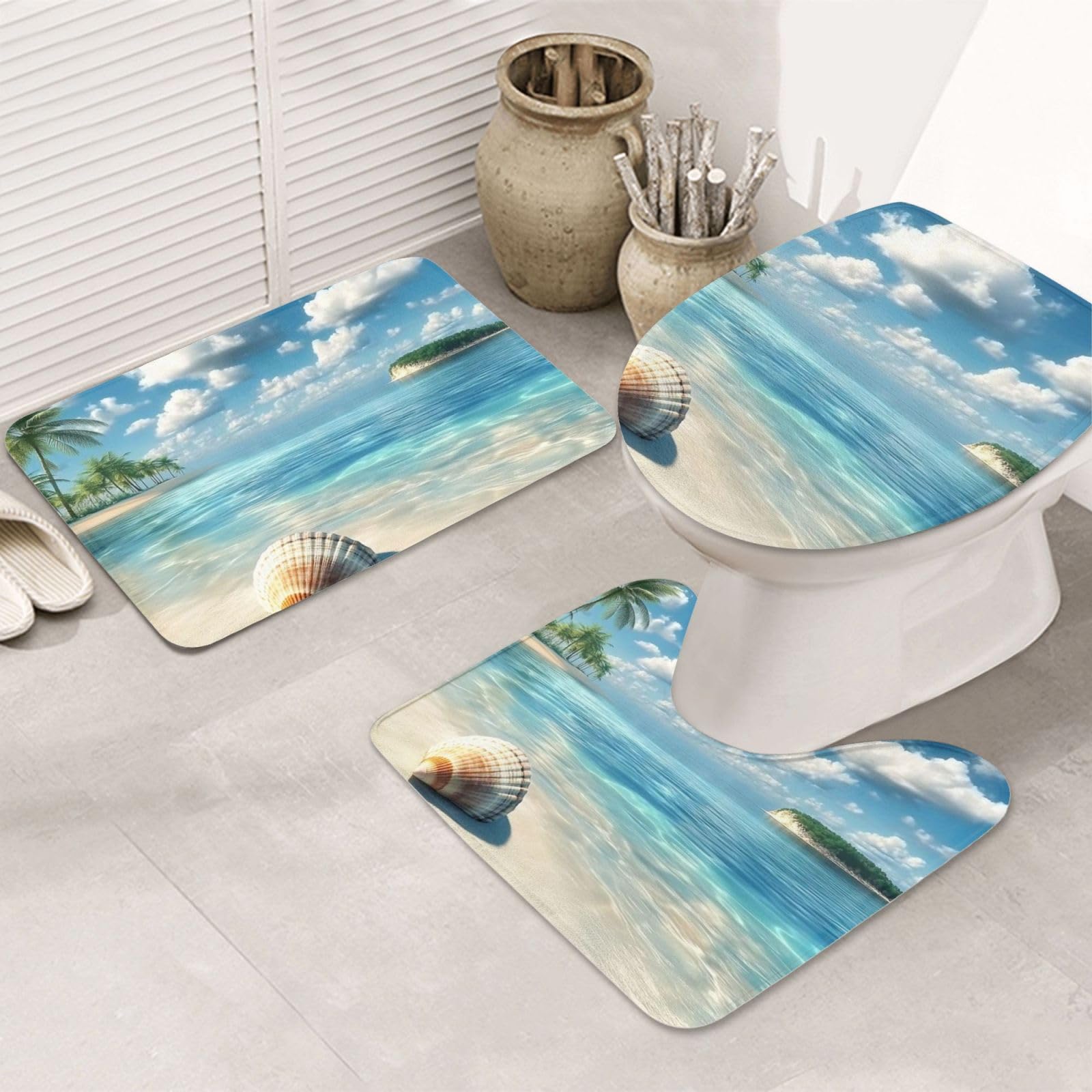 Juego de 3 alfombras de baño de microfibra lavables con estampado de cocotero