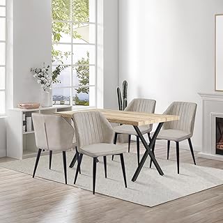 CLIPOP Dining Table and Chairs Set 4, 140cm Oak Rectangle Ki