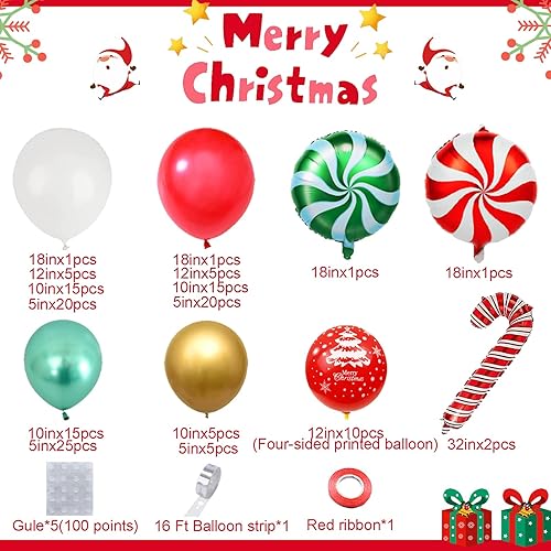 Miniatura 2 de AobkDeco Kit de arco de guirnalda de globos de Navidad, 153 unidades, globos de papel de aluminio de caramelo, globos de bastón de caramelo, globos