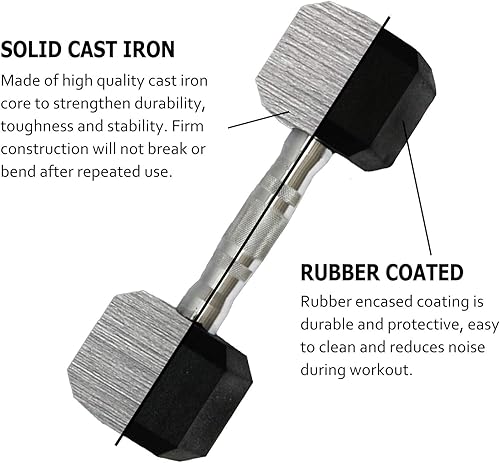 Miniatura 4 de Juego de 2 mancuernas hexagonales con revestimiento de goma con mango de metal para ejercicio y fitness (8 libras, par)