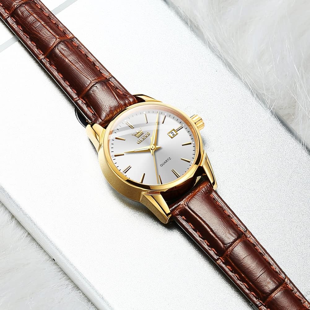 OLEVS Women Leather Watch - Analog Ladies Quartz Watches Luxury Dress Watch for Small Wrists Waterproof with Date Day Function - Reloj para Mujer - Image 8