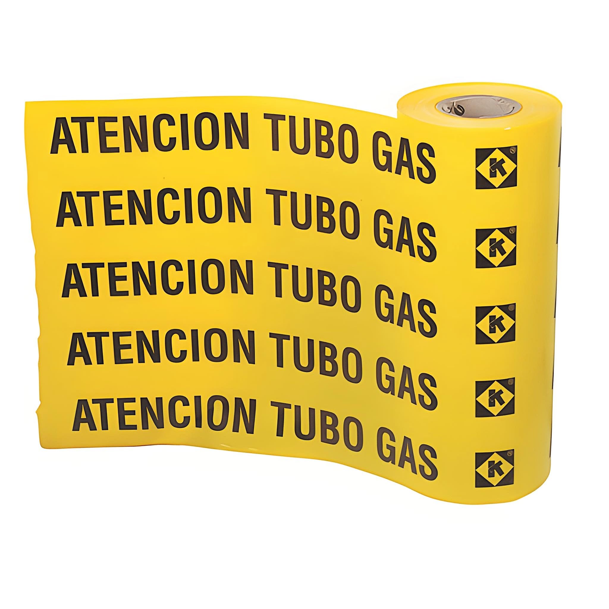 Bricoloco Cinta de señalización de advertencia tubo de gas. Galga 400 gramos gruesa. Rollo ancho 50 cms. y longitud 250 metros.