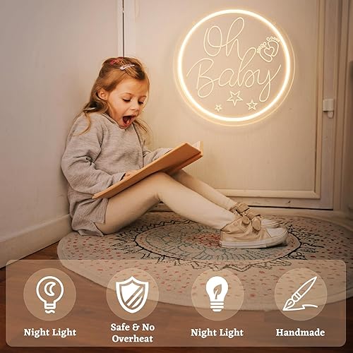 Miniatura 2 de Letrero de neón con texto en inglés "Oh Baby" para decoración de baby shower, alimentado por USB, para telón de fondo, dormitorio, boda, fiesta de