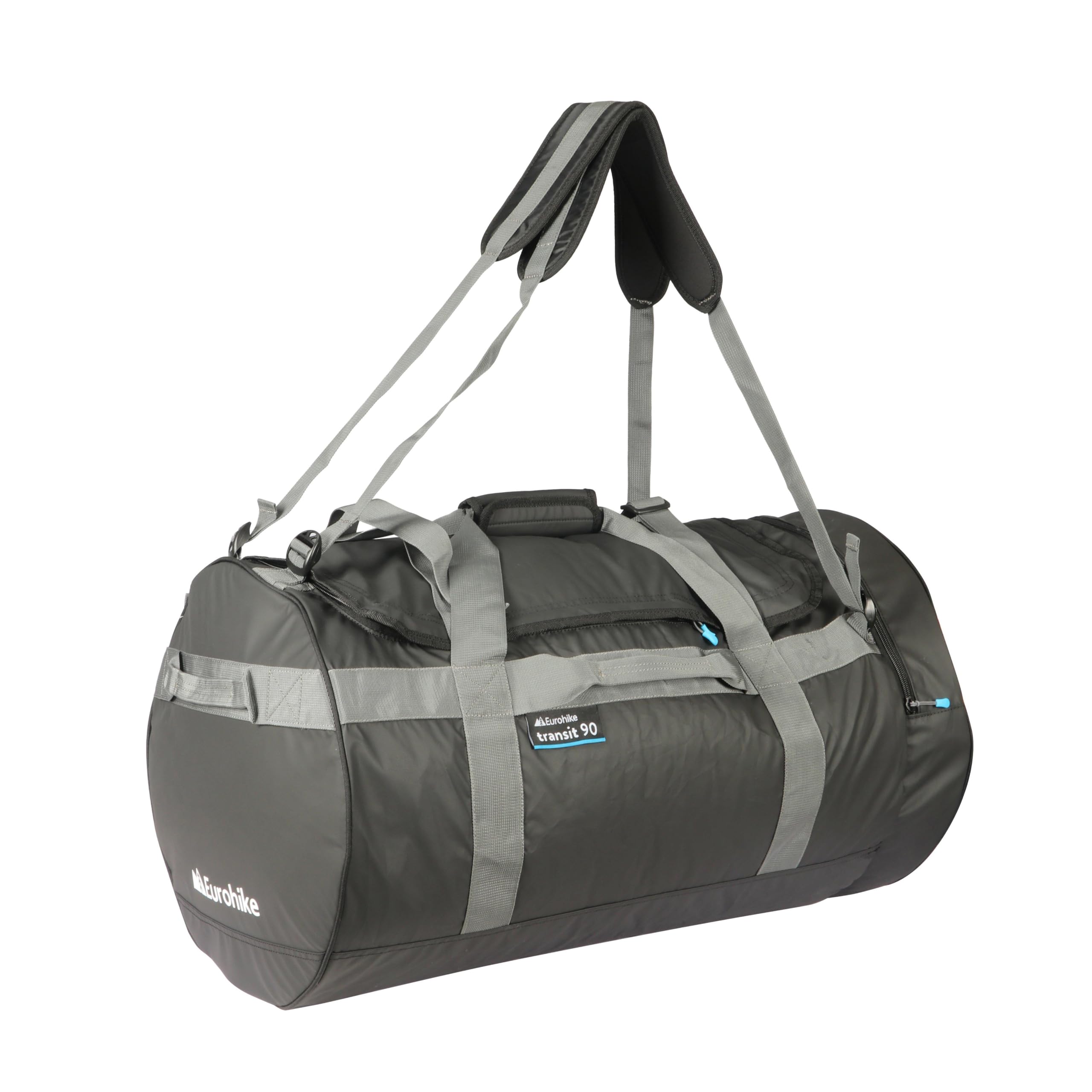 Eurohike Transit Cargo Bag with Multiple Carrying Options, Bag for Men & Women, Duffel, Holdall, Rucksack, Travel Luggage, Ideal for Camping, Holidays, Weekend Breaks & Sports (Black/Grey, 90 Litre)