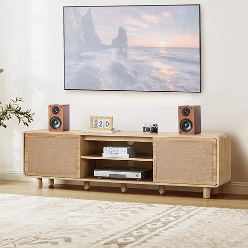 Miniatura 10 de AVZEAR Soporte de TV moderno de mediados de siglo para televisores de hasta 65 pulgadas, centro de entretenimiento estilo granja con almacenamiento,