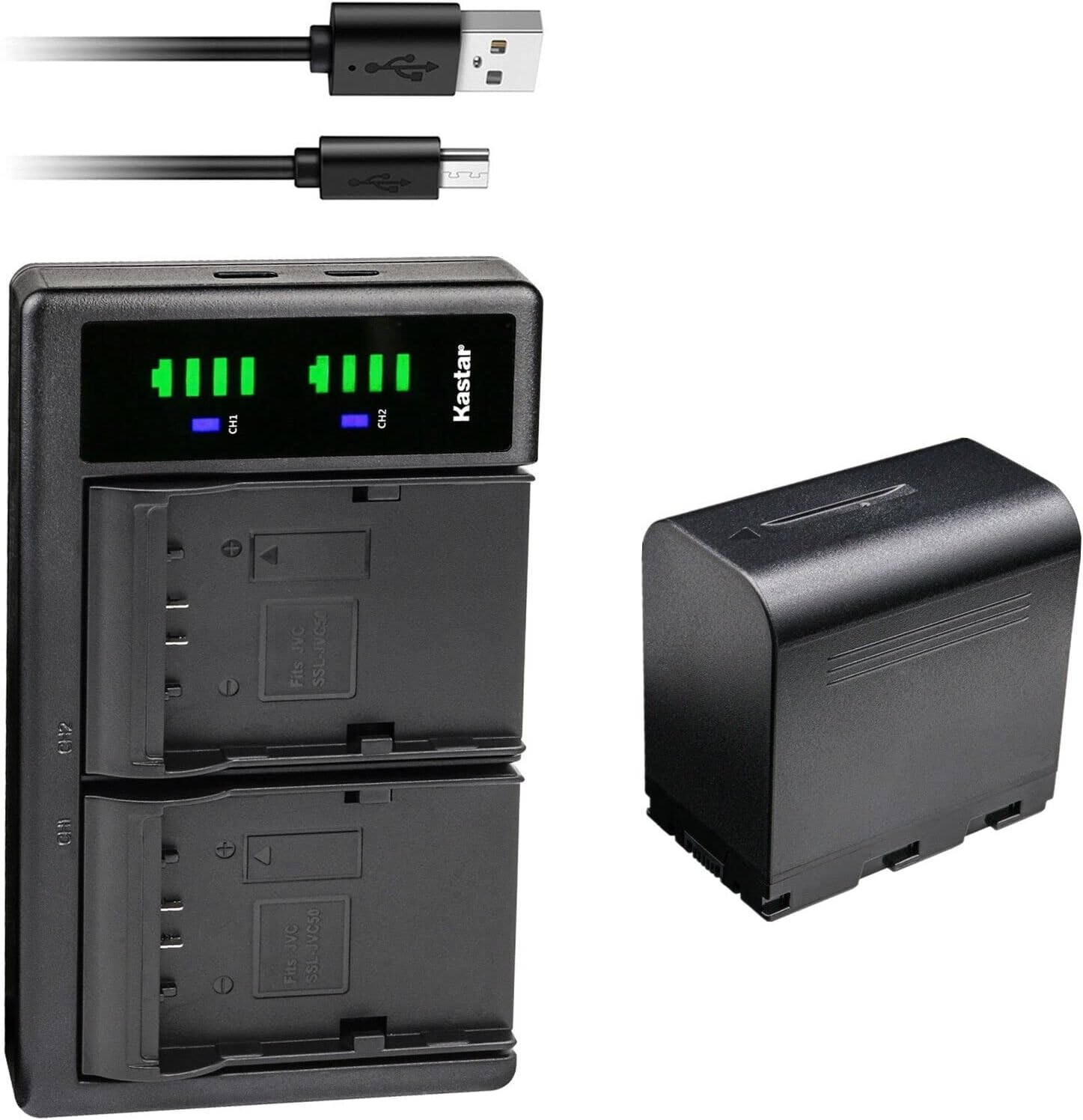 Kastar 1-Pack SSL-JVC70 Battery and LTD2 USB Charger Replacement for JVC SSL-JVC50, JVC SSL-JVC70, JVC SSL-JVC75, JVC BN-S8I50 Battery, DT-X Monitor Series, JVC GY-LS300, GY-LS300CHU Camera