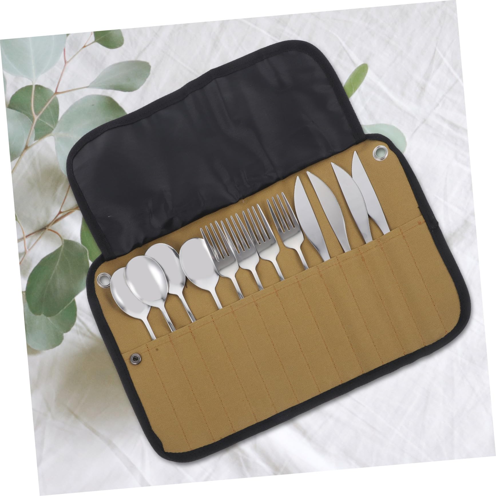 Campingbesteck Satz 1 Satz aus Edelstahl mit Nylon Rolltasche | Silber, Leicht und Tragbar, für Camping und Wandern, Kompaktes Outdoor Zubehör für Unterwegs