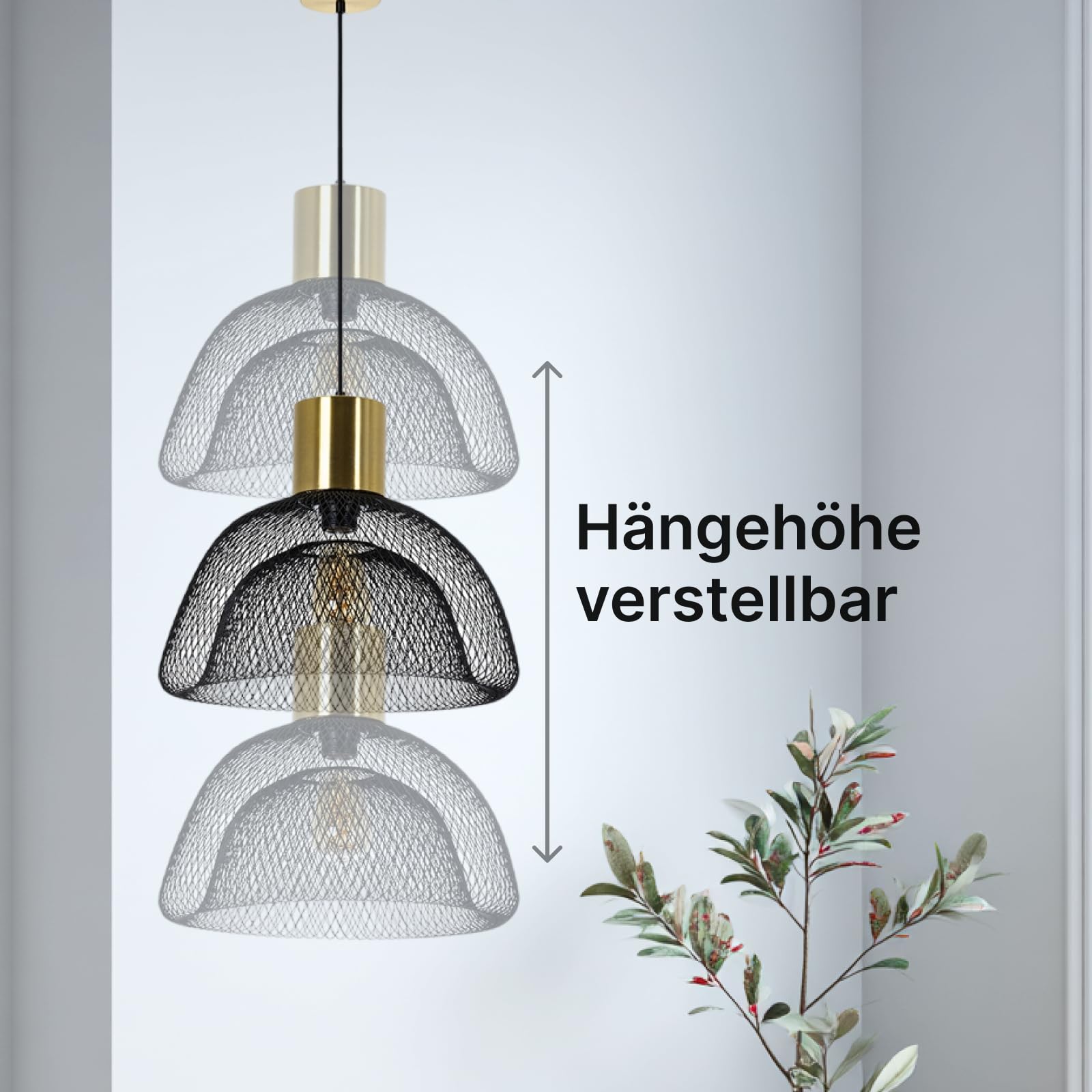 Lámpara colgante de techo para bombilla LED, metal negro, con cable y enchufe, luz interior para dormitorio