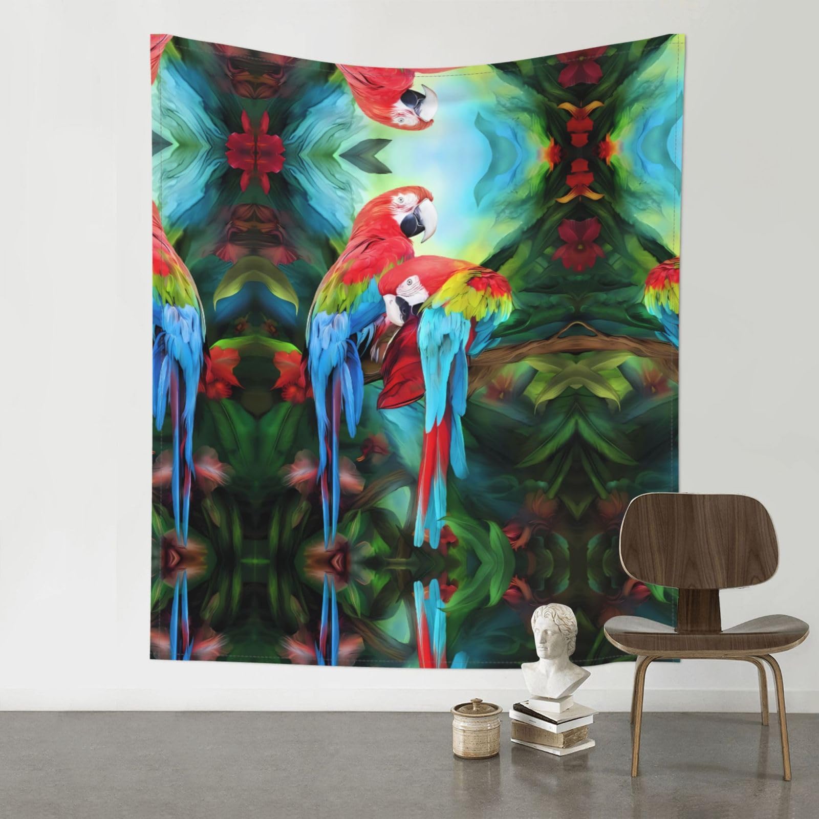 WHJSSF Two Colored Parrots Prints Wall Tapestry 60x51in - Boho Decor Throw for Bedroom, Dorm, Picnic & Outdoor Adventures
