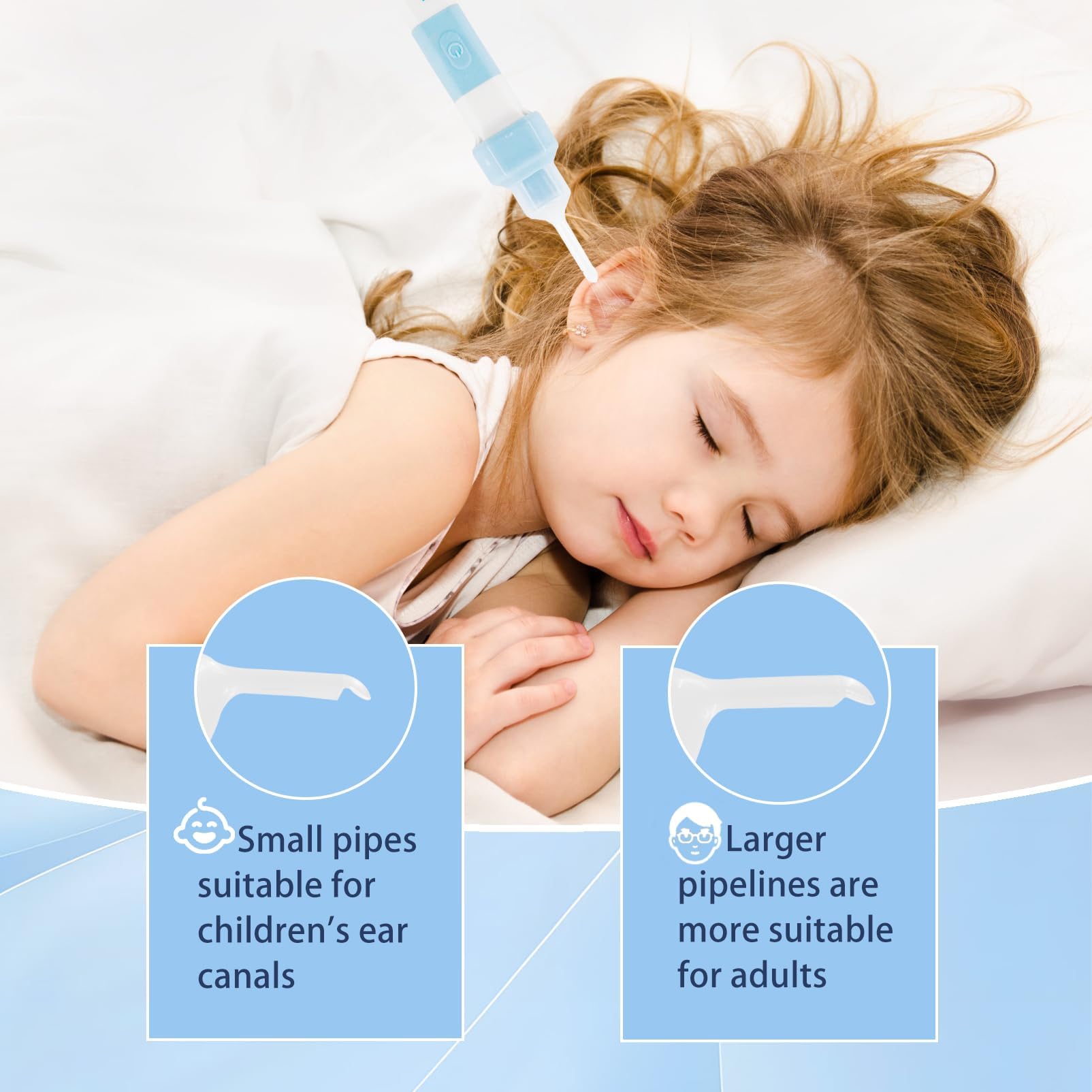 Aspiratore Cerume Orecchie, Aspiratore per la Pulizia Delle Cerume cavo USB, Pulisci Orecchie Elettrico con 2 testine, Comodo, Morbido, Pulizia Orecchie per adulti e bambini