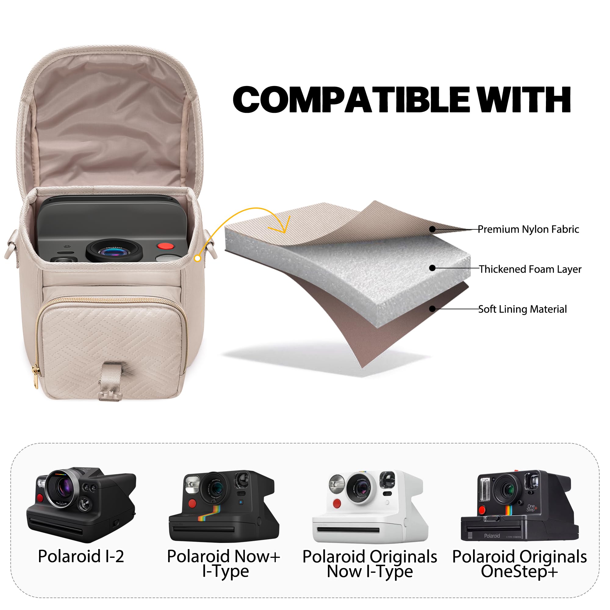 Sac Bandoulière pour Appareil Photo Compatible avec Polaroid Now 2e Génération I-Type, Now+ 2e Génération I-Type, Now, Now+, OneStep+, OneStep 2 VF, Sac à Bandoulière pour Appareil Photo, Camel