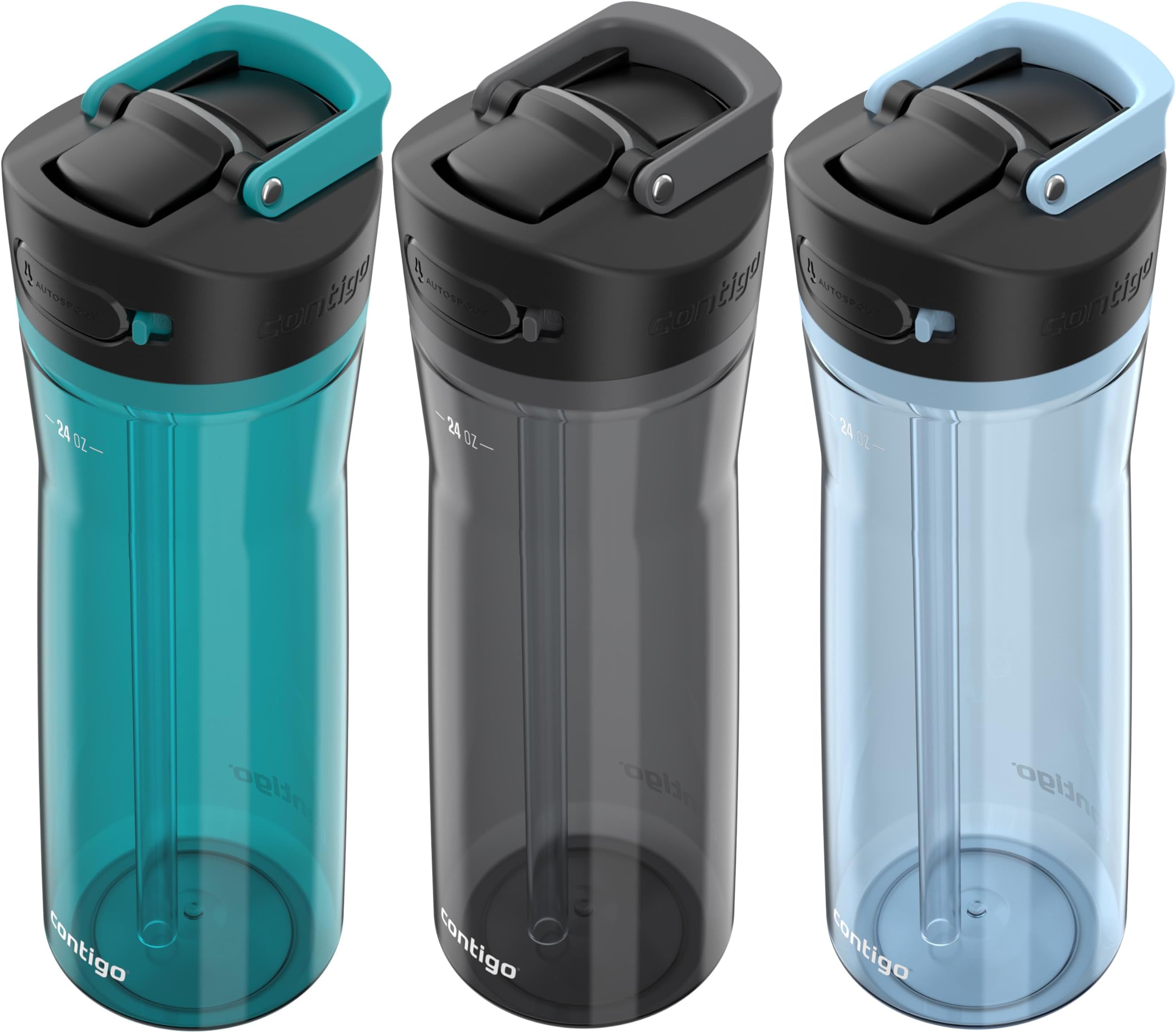 AUTOSPOUT Water Bottle 24 oz Leakproof Design Juniper/Sake/Glacier 3-Pack
