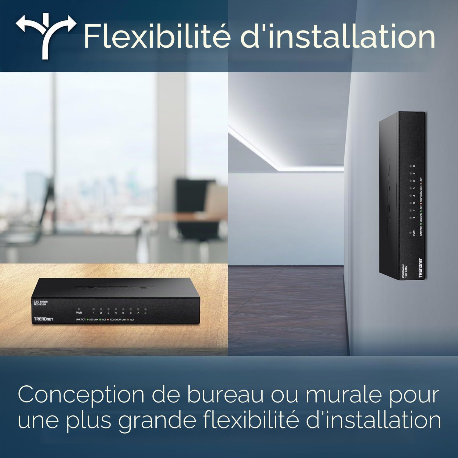 TRENDnet, TEG-S380, Commutateur de Jeu Non géré Multi-gigabit 8 Ports 2,5 Gbit/s, 8 Ports 2,5 GBASE-T, répartiteur Ethernet, Noir