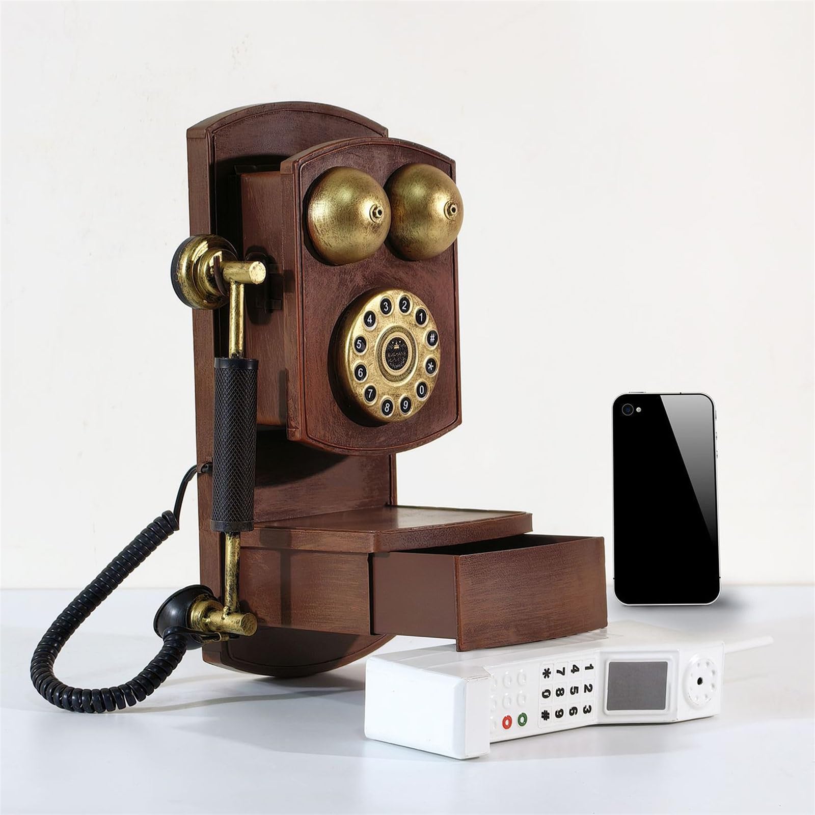 Teléfono antiguo con diales, modelo de teléfono fijo, retro, montaje en pared, adorno, decoración de pared para el hogar y la oficina, discos, modelo de teléfono fijo
