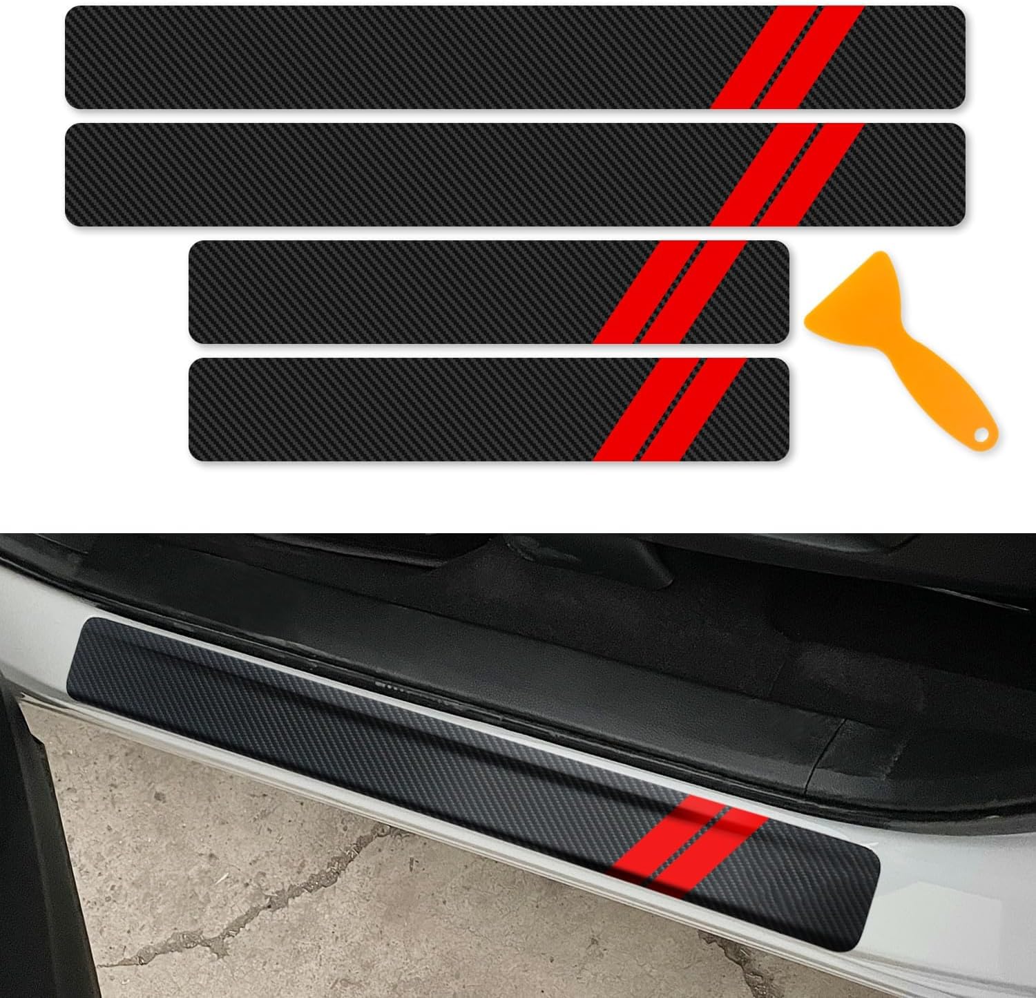 4PCS Door Sill Protector Compatible with Dodge Charger Challenger, Car Door Entry Guard Sill Protector with Plastic Scraper, Door Sill Guard Decoration Stickers