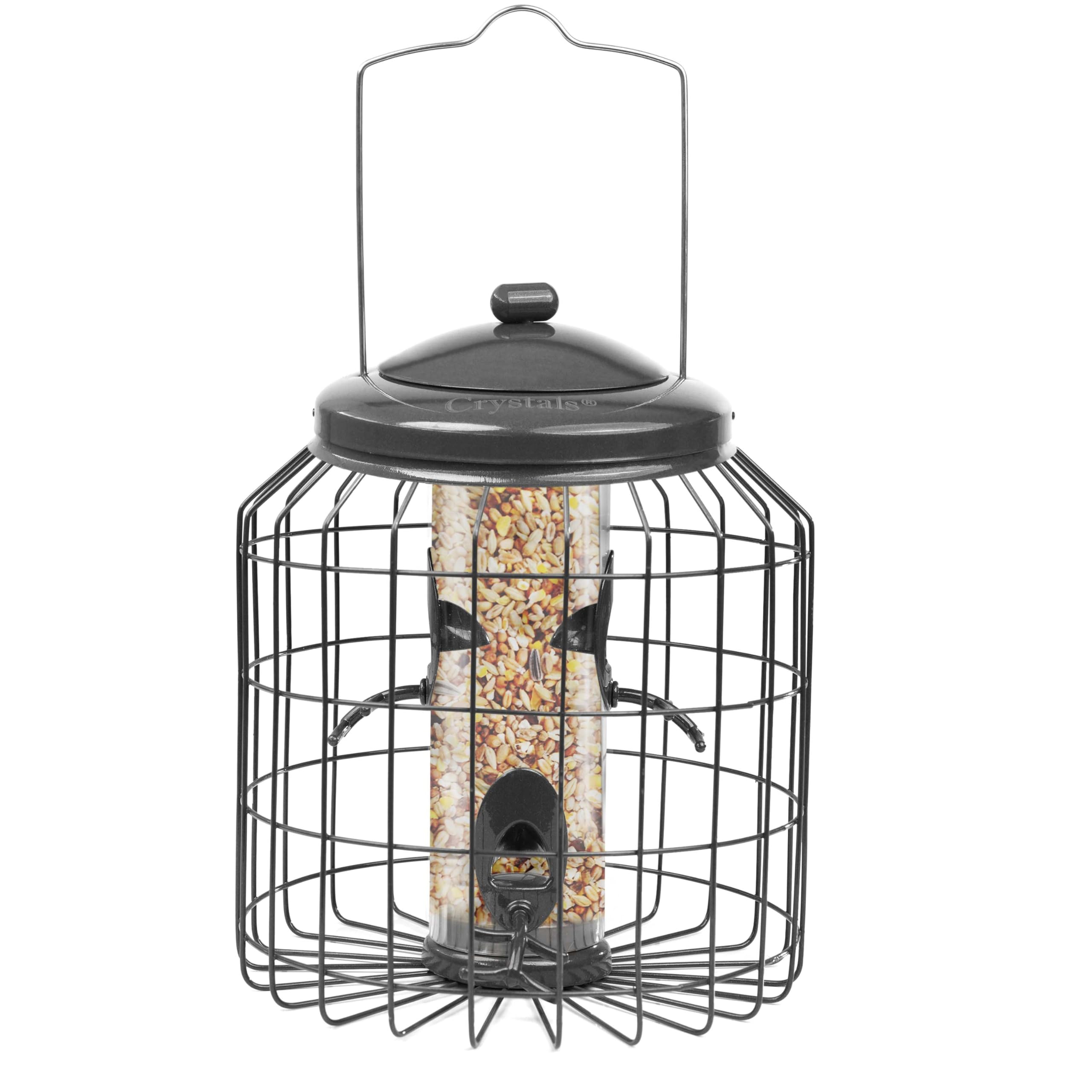 Crystals® Bird Feeder Squirrel Proof – Hanging Metal Bird Feeder with Cage – Peanut Bird Feeder & Bird Seed Feeder – Anti Squirrel Bird Cage Feeder for Garden – Small & Large Bird Feeder