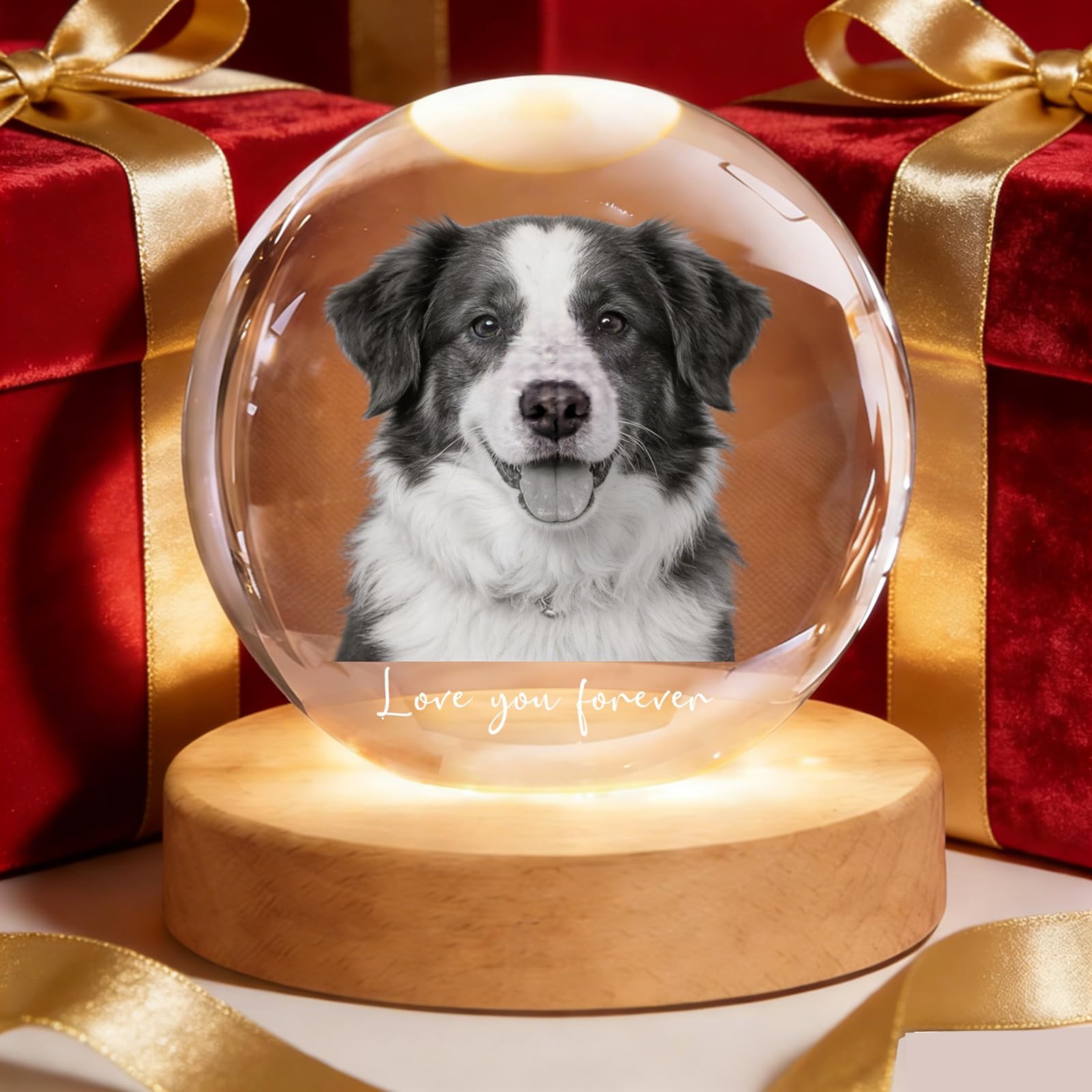 Personalizada Bola de Cristal Grabada con Foto, Regalo Conmemorativo para Amantes Familia Amigos Perros Redonda