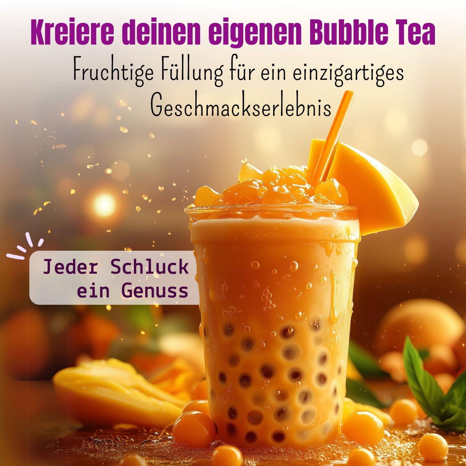 Momó's Tea® Bubble Tea Perlen Set - 4er-Pack [Blaubeeren, Erdbeeren, Mango,Litschi] - 100% vegan, halal, glutenfrei