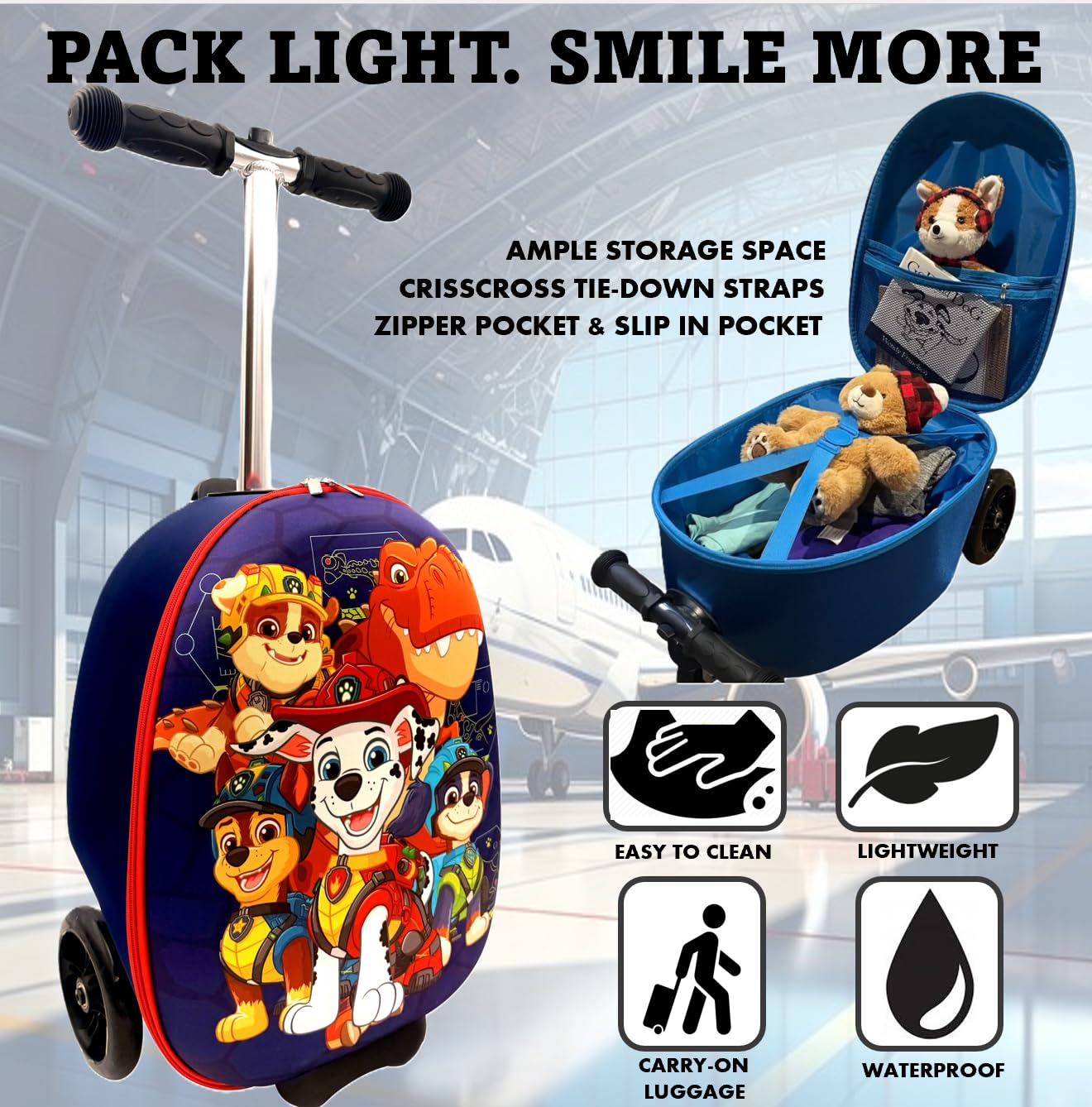 Fast Forward 2-in-1 Kids Scooter Suitcase & Ride-On Carry-On Luggage –Lightweight Carry-On Travel Case with Built-in Kick Scooter (Paw Patrol)