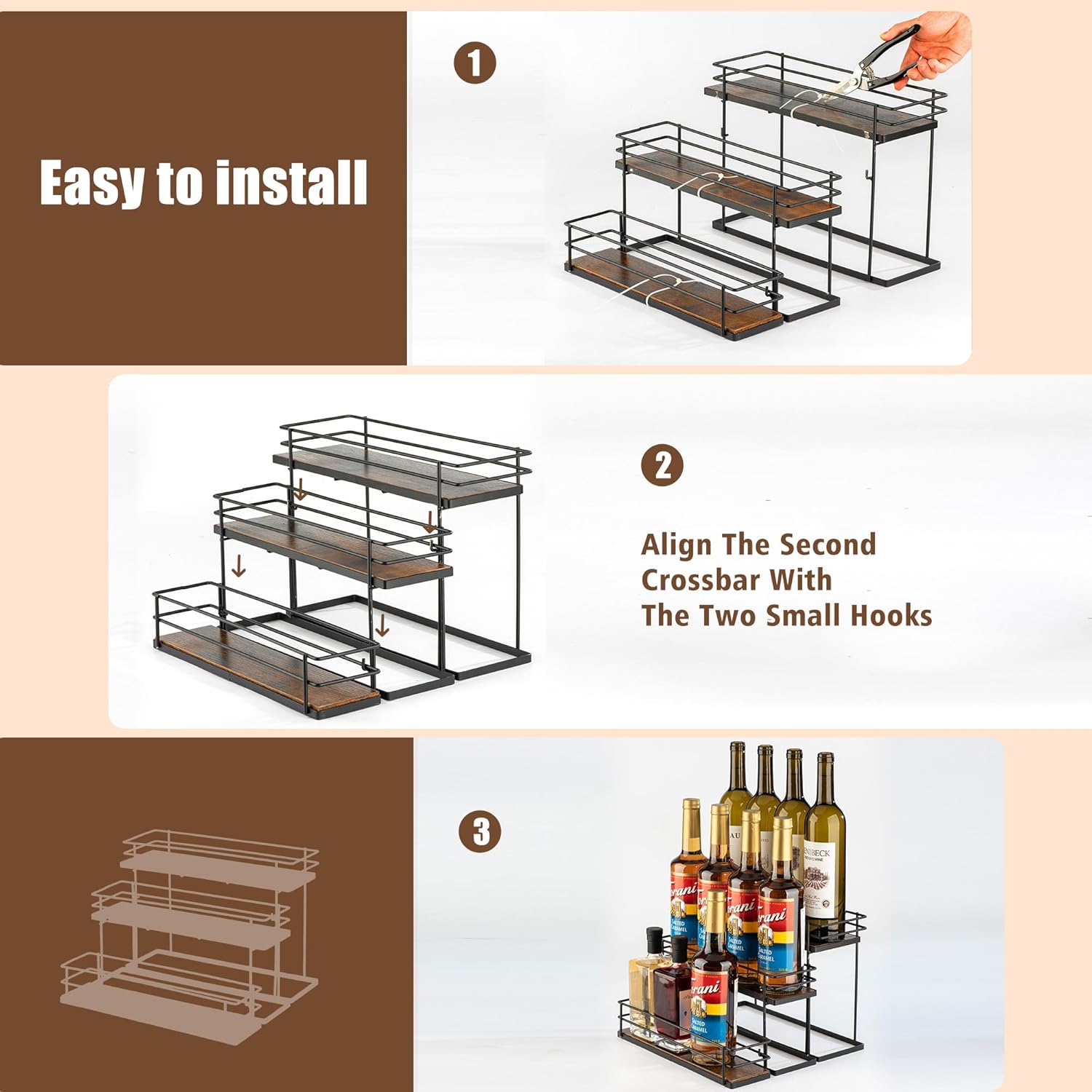 Coffee Syrup Organizer rack, 3 Tier Syrup Holder(12 Bottle Capacity) for coffee bar syrup storage,kitchen condiment organization and wine display.