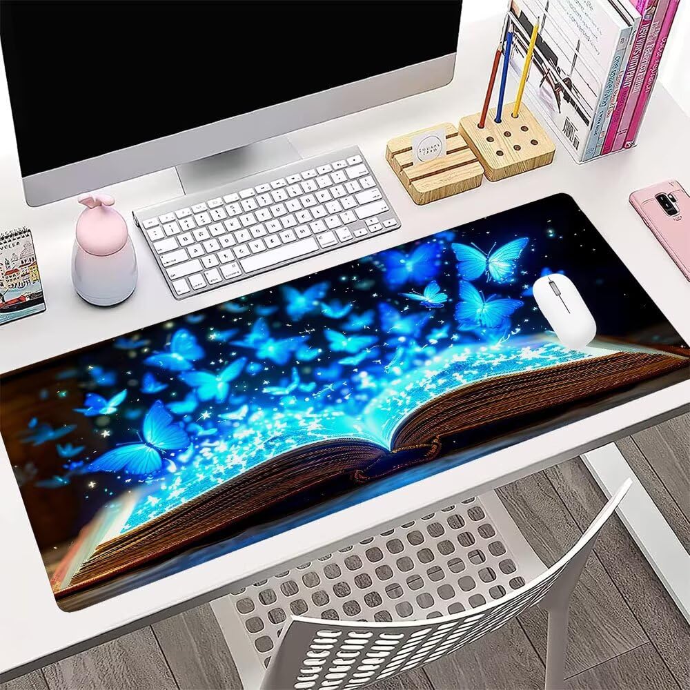 Generico Alfombrilla de Mouse para Juegos, Blu, XXL, Antideslizante, Impermeable, Diseño de Farfalla, Extendido, Grande, 1200x600x3mm, para PC, Laptop, Ufficio, Famiglia d-770