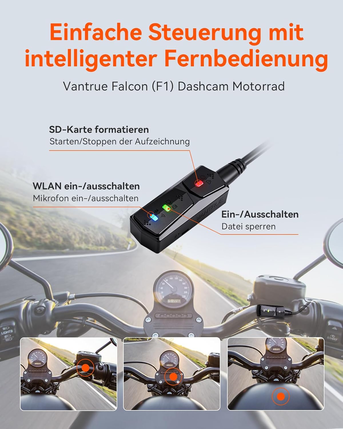 VANTRUE F1 remote control functions and placement